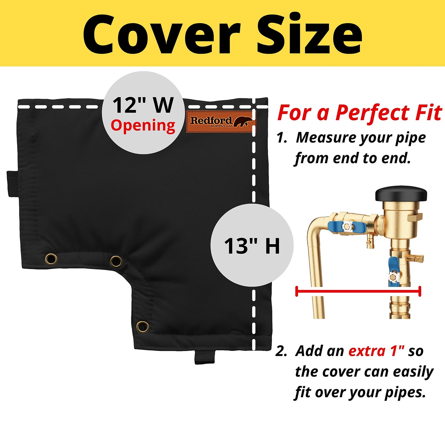 Redford Supply Co. Cold Snap (0°F) Double Wall Bell Cover - Water Well Pump Covers, Well Head Cover, Winter Pipe Cover, Sprinkler Valve Cover, Insulated Pouch, Pipe Insulation Bag (12"W x 13"H, Black)