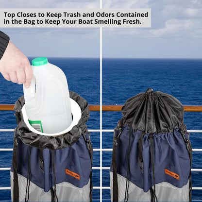 Redford Supply Co. Boat Trash Bag with Bottle Opener | Large Opening Boat Trash Can with Side Zipper for Easy Boat Garbage Disposal - Collapsible Mesh Trash Can for Boatl